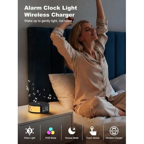Lumière de Réveil, Lampes Réveil Chargeur sans Fil avec 3 Niveaux et Éclairage RGB Contrôle Tactile Ambiance Veilleuse Reveil Lampe de Chevet Charge pour Chambre Décor (1/4)