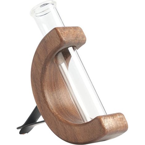 Vase Pour Voiture - Support Ventilateur Paddle - Tube En Verre + Cadre En Bois De Noyer - Pour Fleurs Fraîches Ou Séchées - 1 Pièce (1/5)