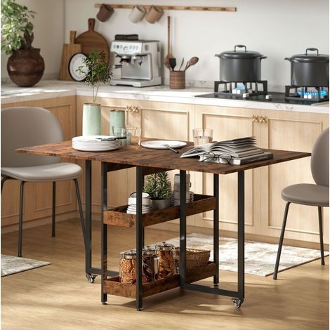 Brauner klappbarer Esstisch für 2–4 Personen, 2 Ablagen, 133,4 x 80 x 75 cm (1/5)