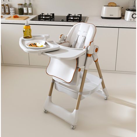 Verstellbarer Babyhochstuhl 76x53x90 cm weiß, klappbar mit Rollen und abnehmbarem Tablett MEUBLIV (1/5)