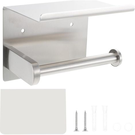 Porte-papier toilette, inox/argenté/sans perçage/avec étagère