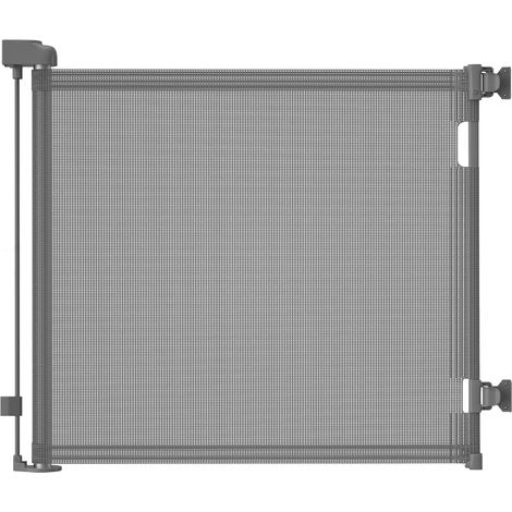 Barrière de Sécurité Enfant 0-140cm, Extensible et Rétractable, pour Bébé/Chien, Escaliers, Couloirs, Intérieur et Extérieur (Gris)