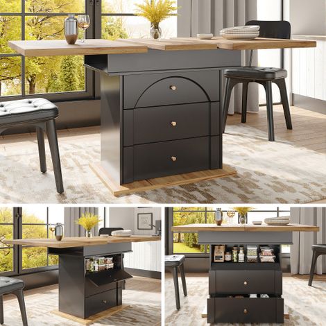 Table de salle à manger extensible (110–140 × 80 cm) table pliante (cuisine/salle à manger) pouvant accueillir 4 à 6 personnes design compact adapté aux cuisines et aux séjours esthétique minimalis (1/5)