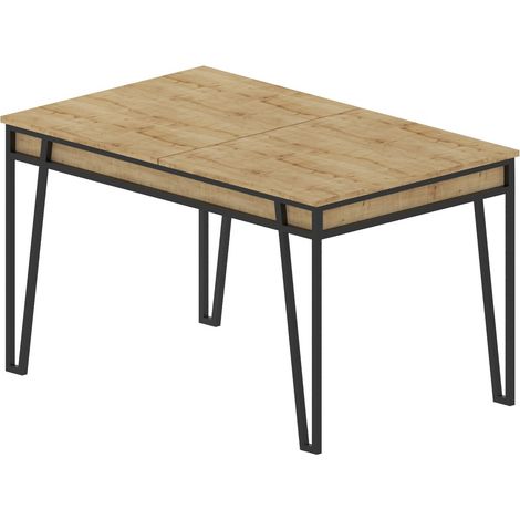 Table à manger extensible bois Chêne clair et métal noir Kasper 130-170cm (1/5)
