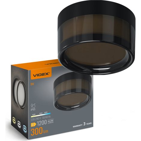 Applique plafonnier extérieur LED ronde noire 9W IP65 Videx