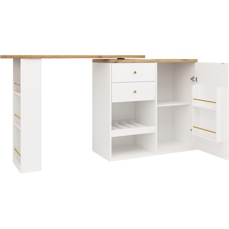 Bar mueble giratorio blanco de MDF con 2 cajones y armario con puerta corredera (1/5)