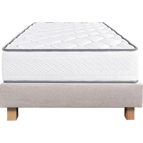 IZAC - Ensemble Matelas Mousse Ep.20cm + Sommier Tapissier Beige 90x190 cm (1/5)