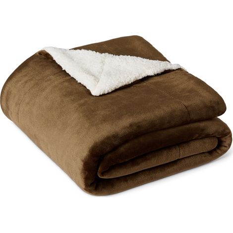 Couverture Jeté de Canapé Réversible en Sherpa, 127 x 152 cm, Marron (1/5)