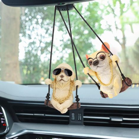 Lot de 2 accessoies à suspende pou étoviseus de voitue, onements mignons à suspende en fome de labado et bouledogue fançais, décoation de étoviseu églable pou voitues, fenêtes et (1/3)