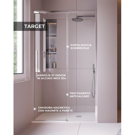 Nicchia porta doccia satinata 8mm h200 trasparente target, misura 160