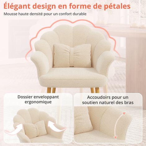 Ensemble de 2 fauteuils, pieds métal doré et coussins à nœud, tissu bouclé, pour chambre et salle à manger, beige (1/5)