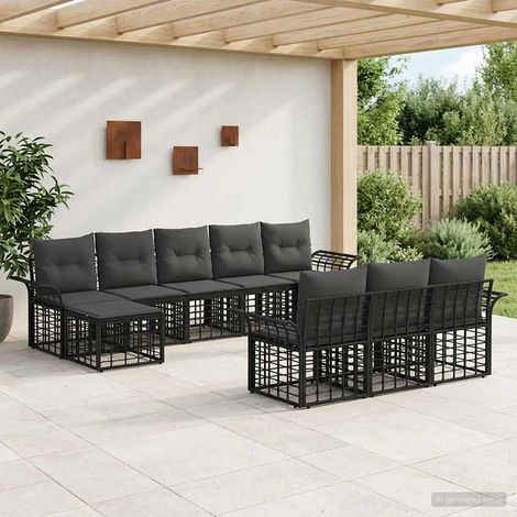 Conjunto de sofás de exterior 10 pcs Negro y Gris oscuro (1/4)