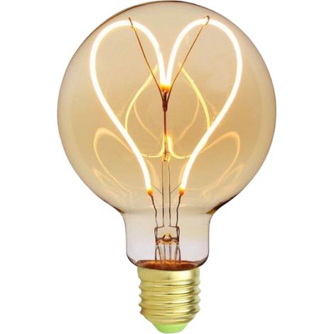 Ampoule Edison rétro classique G95 à filament LED doux en verre ambré, motif cœur, 4 W, 220/240 V, culot E27 (1/4)