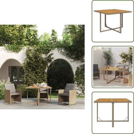 Mesa de exterior - vidaXL Mesa de jardín ratán sintético madera acacia beige 109x107x74cm - Mesa de comedor