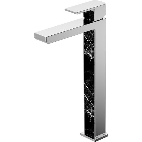 Essebagno Mitigeur lavabo haut Essemarmo chrome et noir façon marbre