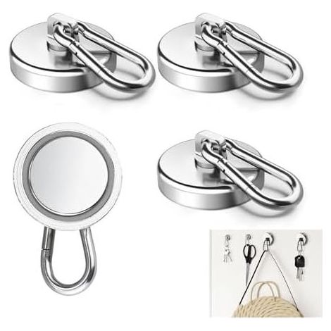 Moschettone magnetico extra forte. Set di 4 ganci magnetici. Ganci magnetici girevoli a 360°. Gancio robusto. Magnete al neodimio da 25 mm e 22 kg. Per la cucina. (1/5)