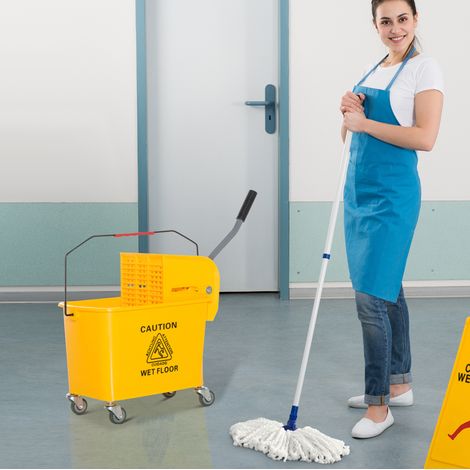 Carro de limpieza 60x27x70,5 cm de plástico amarillo con prensa, práctico a diario - MEUBLIV (1/5)