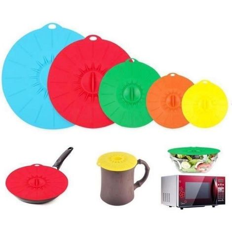 Couvercle Silicone - 5 Pièces - Adaptatif Pour Récipients Cuisine - Micro-ondes Four Congélateur Lave-vaisselle - Réutilisable (1/4)
