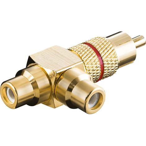 Adattatore RCA a Y, connettore a 2x prese, struttura in oro, rosso, 1x spina RCA 2x prese RCA. colore rosso (1/5)
