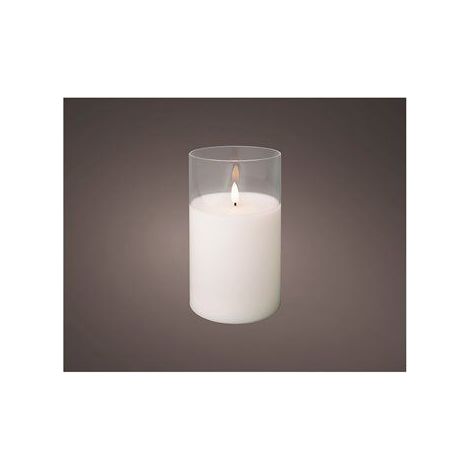 Lumineo LED Wachskerze Weiß im Glaszylinder Ø 10  Höhe 17,5 cm - warmweiß (1/2)