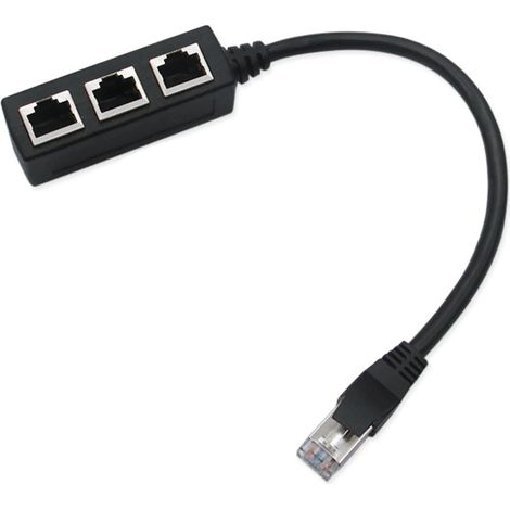 Répartiteur RJ45 pour réseau Ethernet LAN. Adaptateur réseau 1 vers 3 pour câble Ethernet Gigabit. Noir. (1/5)