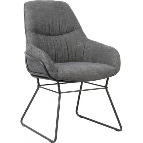 Fauteuil tissu gris anthracite pieds traineaux métal noir - ZOLA (1/5)