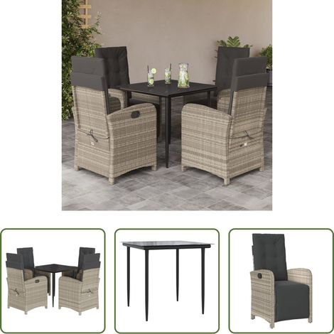 vidaXL Gartenessgruppe -  5-tlg. Garten-Essgruppe mit Kissen Hellgrau Poly Rattan (1/5)
