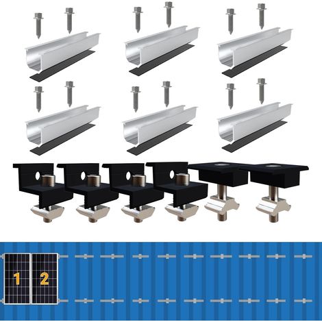 Solarmodul Halterung Kit 12cm und Zubehör Schwarz Eloxiert 30-35mm Verstellbar,Halterung für Solarmodule,Für Solarpanel Halterung,Trapezblech Flachdach Montage PV Befestigung Set (1/5)