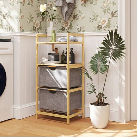 Mobile portabiancheria bambu 2 cesti 44x34x96 cm OKMYHOME (1/4)