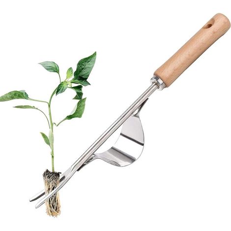 Désherbeur manuel en acier inoxydable avec outil à manche en bois pour un désherbage rapide du sol et du jardin Fourche à raCône de désherbage manuel en forme de Y-Fei Yu (1/5)
