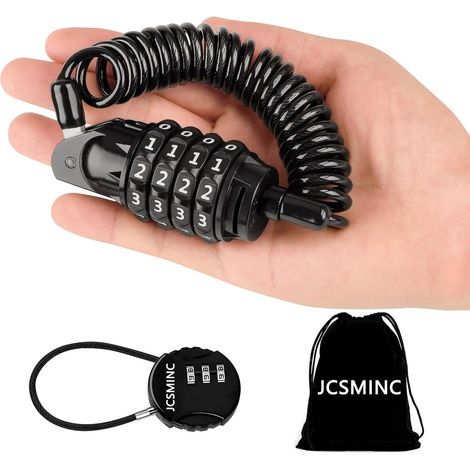 Verrou de casque moto, verrou sécurité à combinaison portable 150 cm (59 pouces) pour vélo, valise et bagages. - (1/5)
