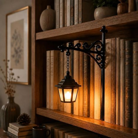 Lanterna decorativa da biblioteca per scaffali - Lampada da lettura per libri - LED anticato - Lampada fantasma per angolo lettura - Regalo unico per gli amanti dei libri (B) (1/5)