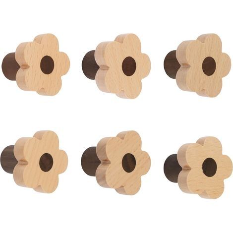 Set of 6 Beech Wood Flower Shaped Knobs with Screws and Extension Tube,Set of 6 Beech Wood Flower Shaped Knobs with Screws and Extension Tube (1/5)