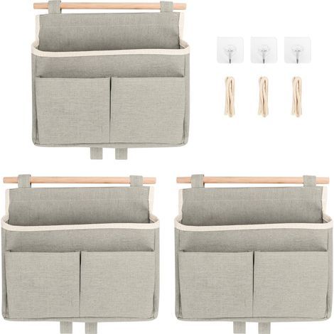 Lot de 3 organiseurs suspendus ,Organiseur mural ,Organiseur de porte ,Rangement en lin,Pour la maison, le bureau, la salle de bain, la chambre d'enfant,Gris (1/4)