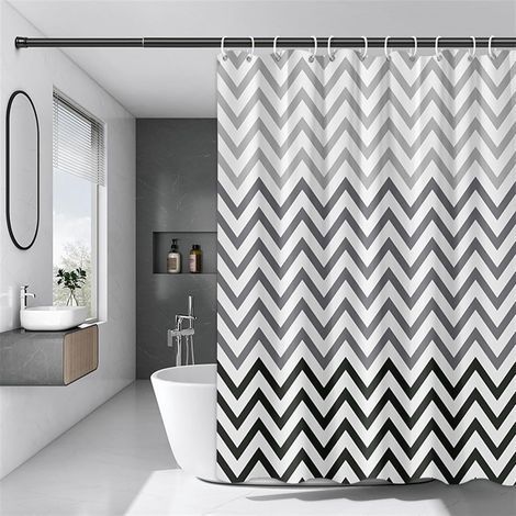 Cortina de baño, 100% PEVA, impermeable, resistente al moho, de secado rápido y lavable, 180 x 180 cm (estampado de espiga negro). (1/5)