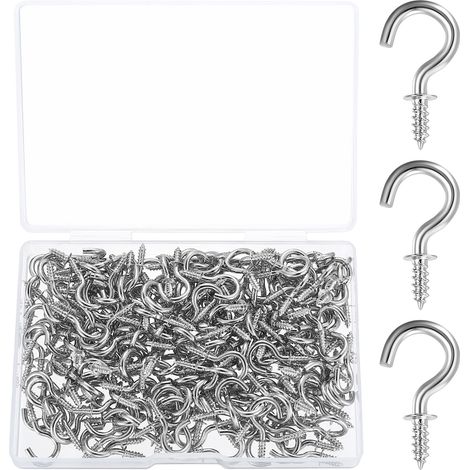 200 Pcs Crochet a Visser, Petits Crochets à Visser, Mini Crochets de Plafond, Piton à Visser Vis à Crochet Plafond pour Suspendre Tasses Lampes Clés Plantes Intérieur Extérieur (Argent) (1/5)