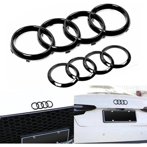 (Arrière 202 mm, Noir mat) - 1 autocollant logo ABS à quatre anneaux pour capot, coffre avant. Compatible avec Audi TT Q2 Q3 Q5 Q8 A3 A4 A5 A7 A6 A8 Q7.