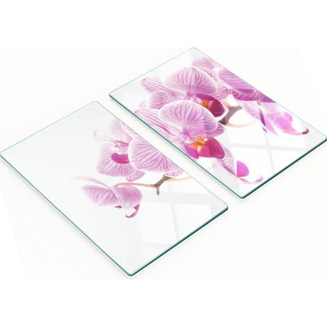 Tablas de cocina de vidrio templado con dise帽o de orqu铆deas rosas, 2 x 30 x 52 cm. (1/5)