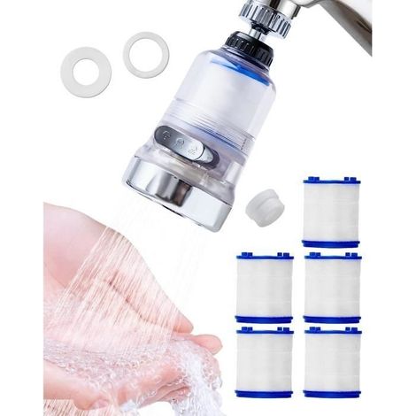 360° drehbarer Wasserhahnfilter, spritzfreier Wasserhahnfilter mit 6 austauschbaren Filtern, Küchenarmatur-Düse (1/4)