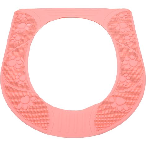 Housse de siège de toilette universelle quatre saisons en silicone lavable et antidérapante rose (1/5)