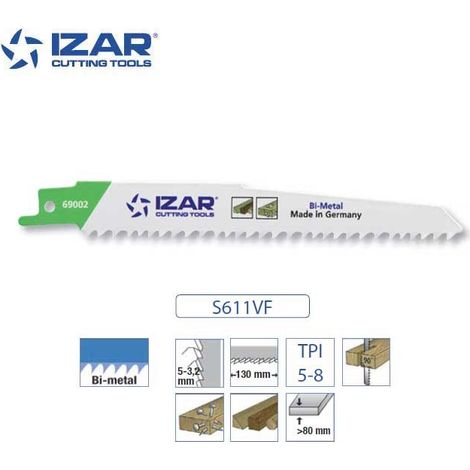 Lame scie sabre Izar S611VF (lot de 5) bimétal 150 mm TPI 5-8