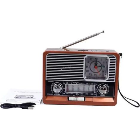 Radio rétro noire MP3, lampe torche, AM/FM/SW, Bluetooth, maison et bureau, design vintage bois élégant (1/5)