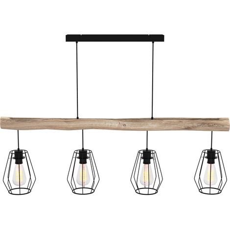 Suspension en bois et métal 4 lampes - CLOTILDE