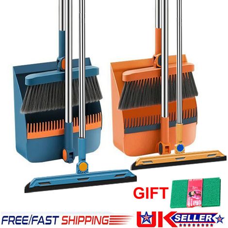 FLITI Broom and Dustpan with Long Stainless Steel Handle, 180° Folding Rotation for Indoor Cleaning (1/5)