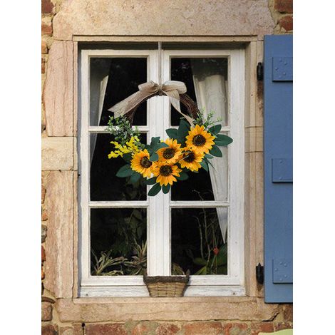 Couronne de tournesols décorative en rotin, fleurs artificielles - Y884, ornement suspendu tournesol 26 cm (1/5)