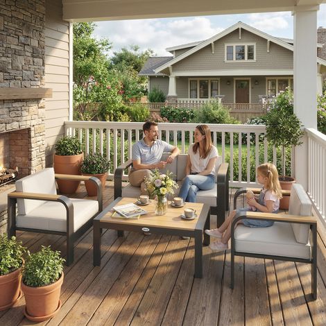 Ensemble de mobilier de jardin. salon de jardin en aluminium pour 4 personnes. hydrofuge. extra profond. comprenant un canapé 2 places. 2 fauteuils et une table d'appoint.