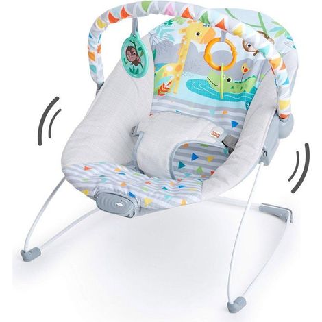 BRIGHT STARS Transat pour bébé - Safari - Arche avec jouets d'éveil amovible dont un miroir bébé, Harnais 3 points (1/5)