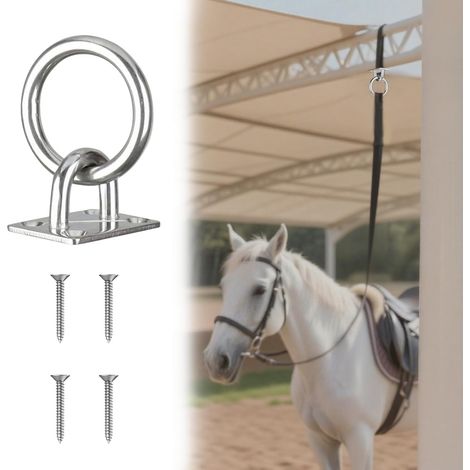 1 Anilla de amarre para caballo de acero inoxidable con placa cuadrada de 40 × 50 mm, electropulida, anillo interior de 40 mm, tornillo M5, para yate, taquilla, establo, anillas para caballos (1/5)