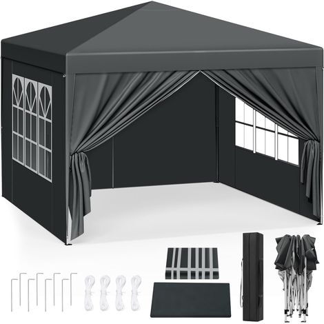 WOLTU Pabellón de Jardín Cenador Plegable Pérgola Cuadrada con Diseño Pop Up Carpa con Cubierta Tela Oxford Hecho de Tubos Metales con Tela 3x3 m Altura Ajustable para Camping y Playa Antracita