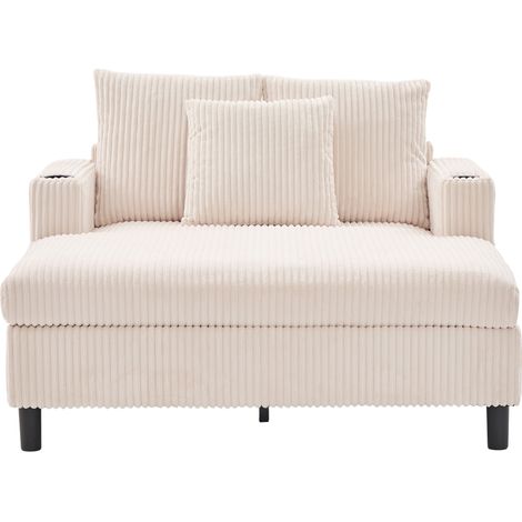 Liege 1-Sitzer Relaxsessel mit LED, USB und Getränkehaltern, ergonomisches Design mit Kissen, Corduroy Beige (1/5)